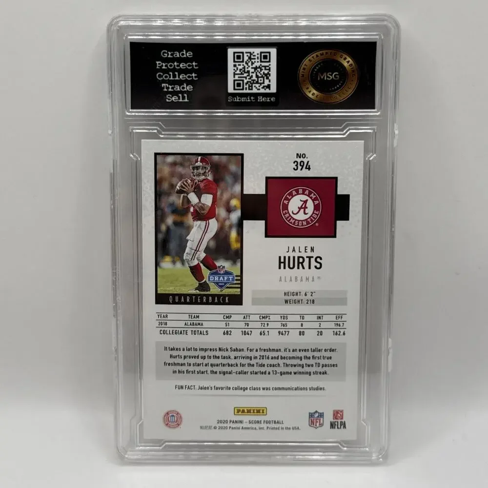 Panini 2020 Score Alabama Crimson Tide Jalen Hurts Rookie #394 Graded 10 Gem